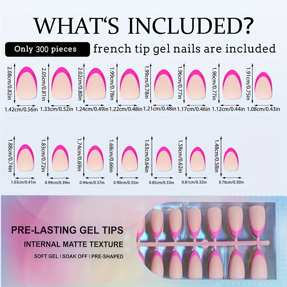 300pcs Matte French Tip Almond-Shaped  Long-Lasting & Reusable